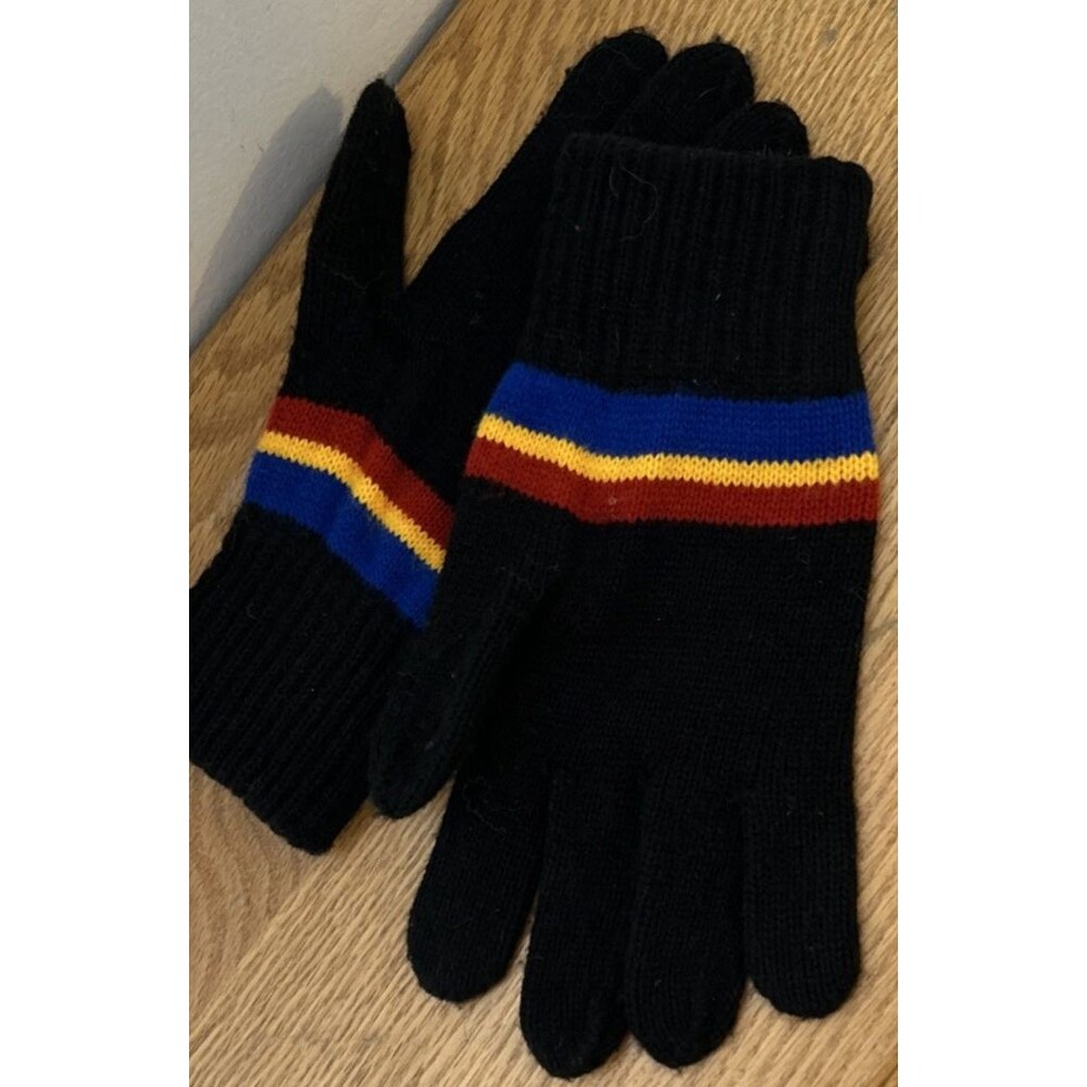 Vintage Eddie Bauer EBTEK GLOVES Striped Acrylic Made in USA Gaper Day Black - Picture 1 of 5